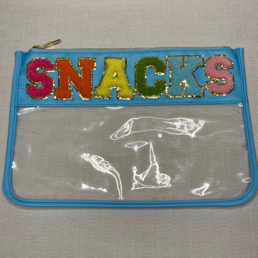 Clear Snacks Bag, Chenille Varsity Glitter Letter Zipper Pouch, Travel Snack